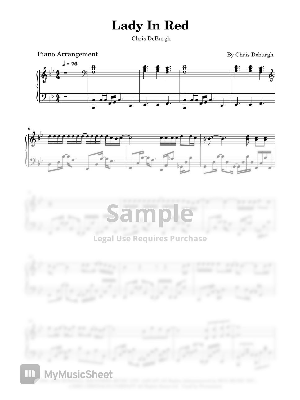 Chris DeBurgh Lady In Red Sheets by Piano Go Life