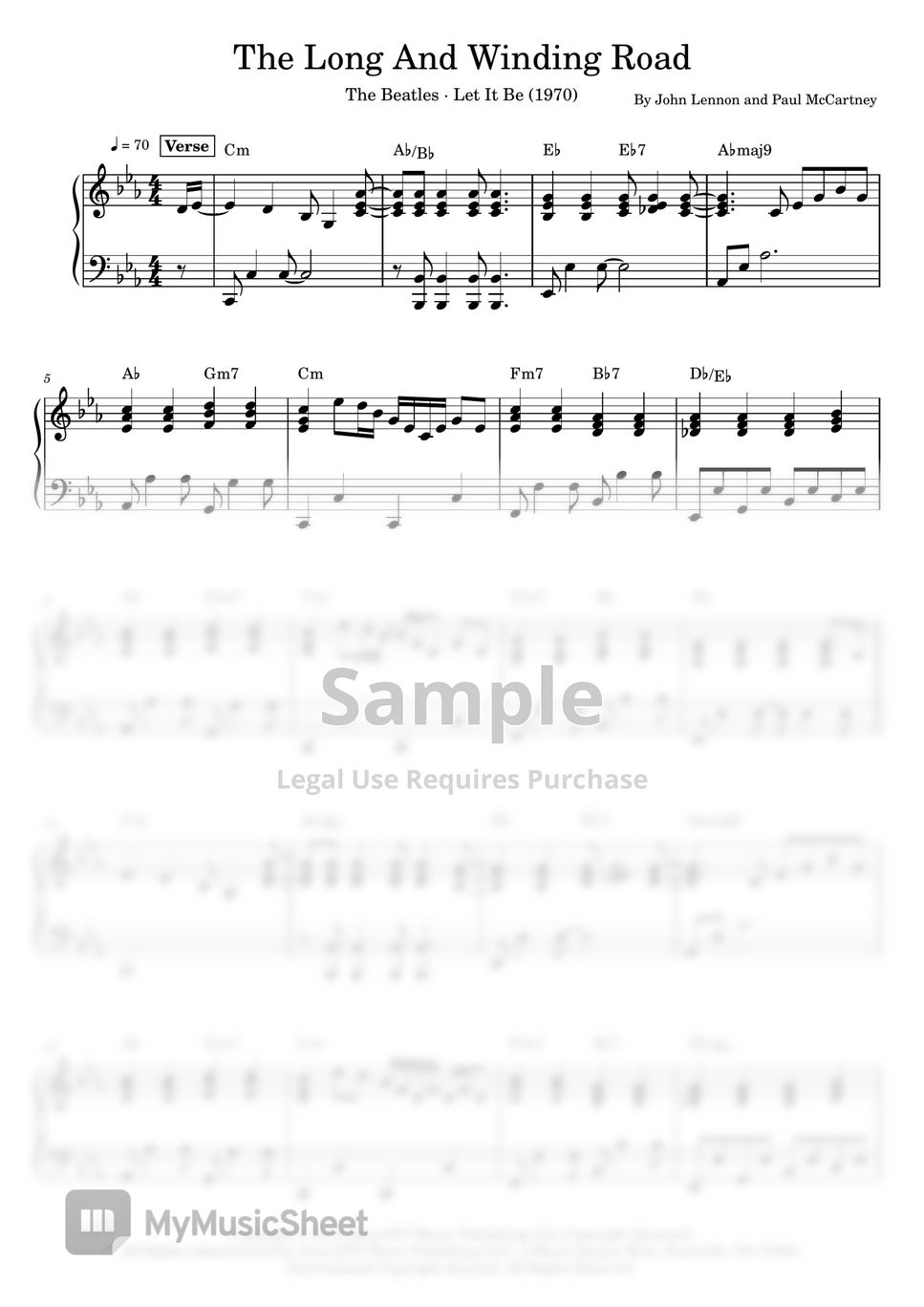 The Beatles The Long and Winding Road (Piano Sheets by Anacrusa