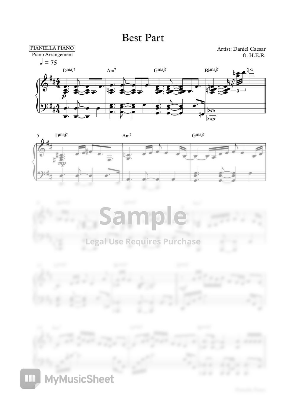 Daniel Caesar ft. H.E.R. - Best Part (Piano Sheet) by Pianella Piano
