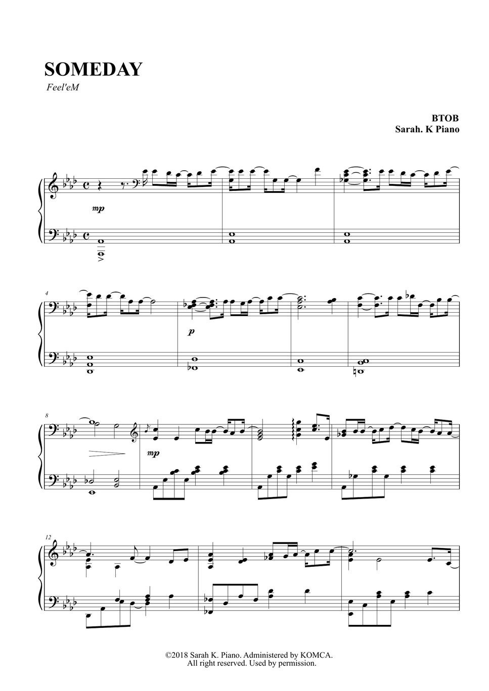 BTOB (비투비) Someday (언젠가) by Sarah.K Piano Sheet