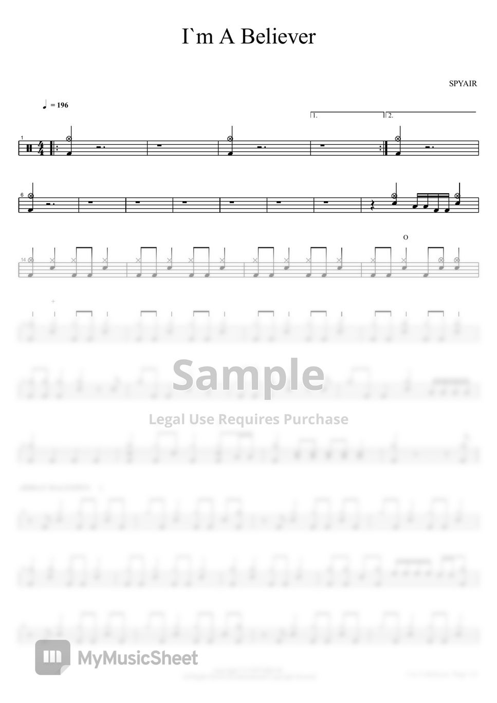 spyair-i-m-a-believer-sheets-by-copydrum