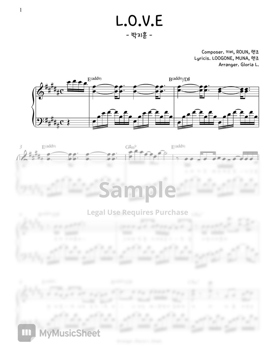 박지훈 (Park Ji Hoon) - L.O.V.E Piano Sheet by. Gloria L.