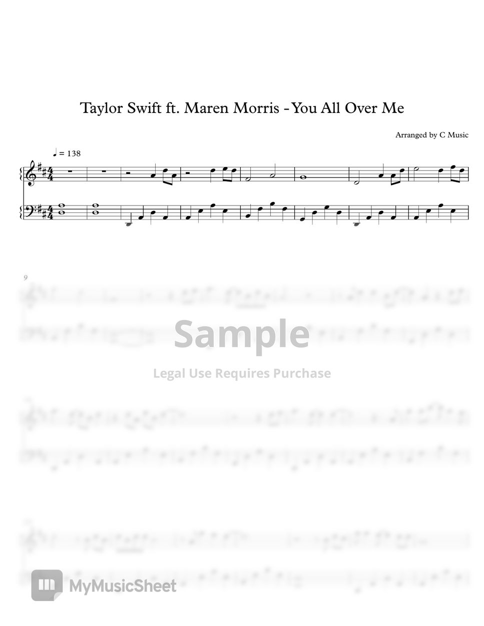 Taylor swift ft maren morris you all over me sheets by c music