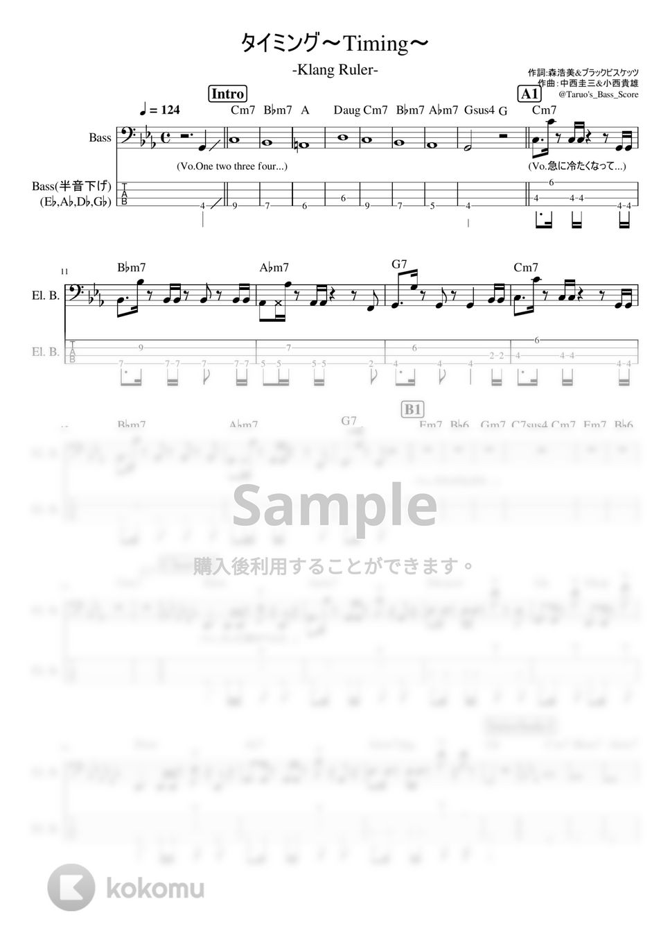 Klang Ruler - 【ベースTAB】(4弦)Timing~タイミング~ (タイミング/Timing/Klang Ruler) by TARUO's_Bass_Score
