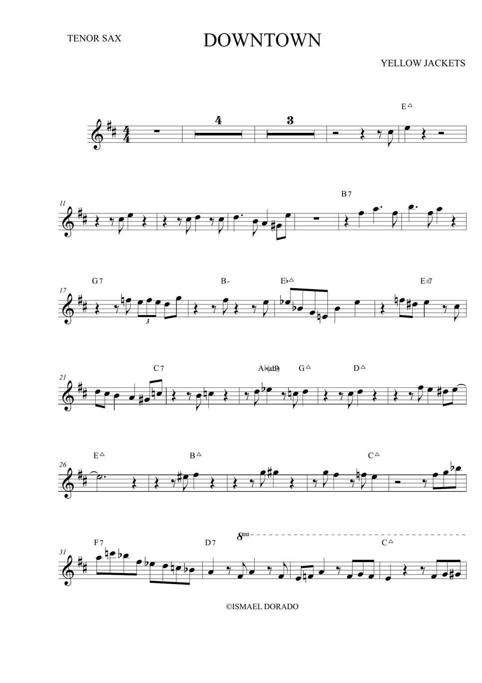 Downtown Yellowjackets Tenor Sax Sheet By Ismael Dorado 1414