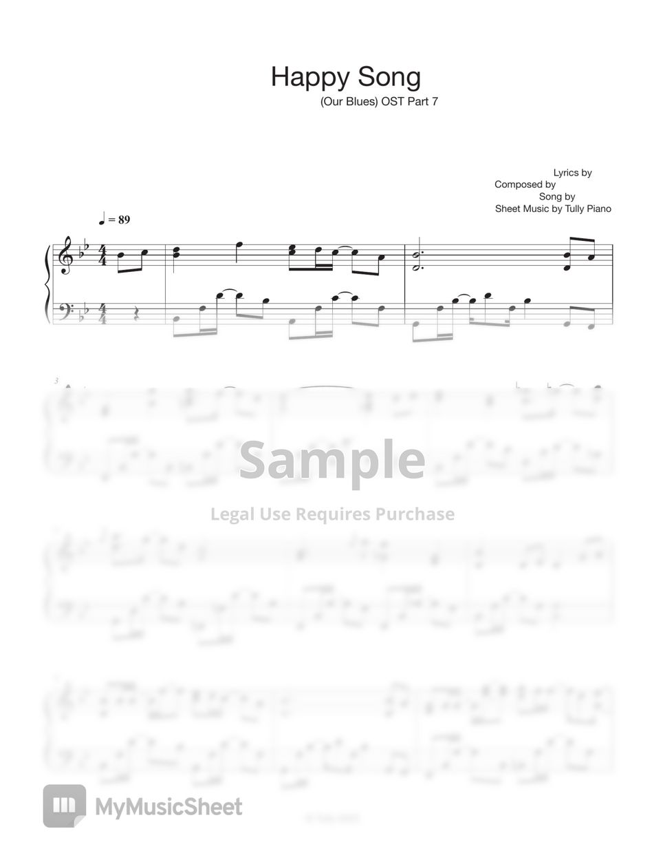 멜로망스(Melomance) Happy Song (Our Blues OST.) 악보 by Tully Piano
