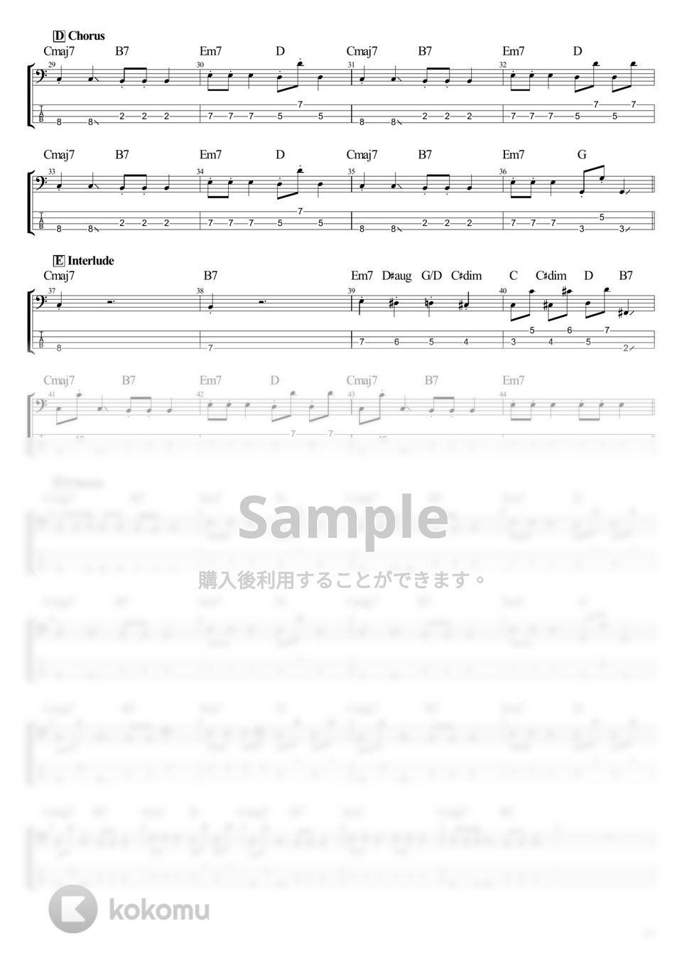 ゆこぴ - 強風オールバック (ベース Tab譜 4弦) by T's bass score