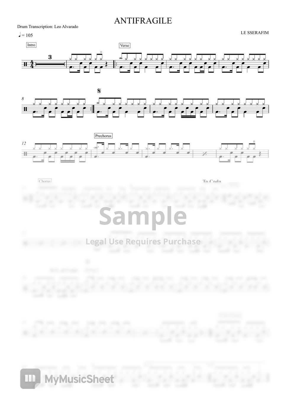 Le sserafim - Antifragile by Drum Transcription: Leo Alvarado