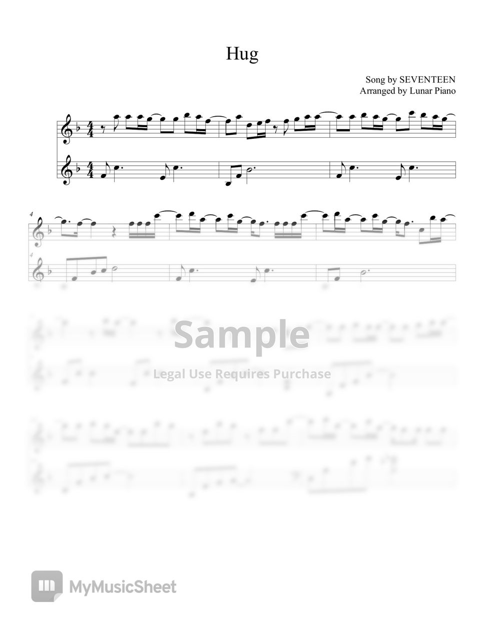 SEVENTEEN (세븐틴) - Hug ( Original + Easy key) ピアノ楽譜PDF