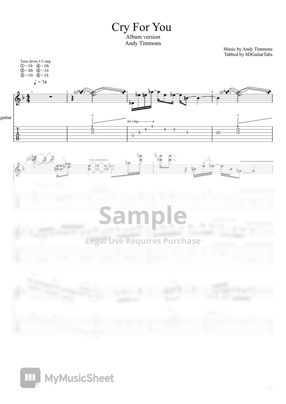 Andy Timmons Cry For You Tab + 1staff by 8DGuitarTabs