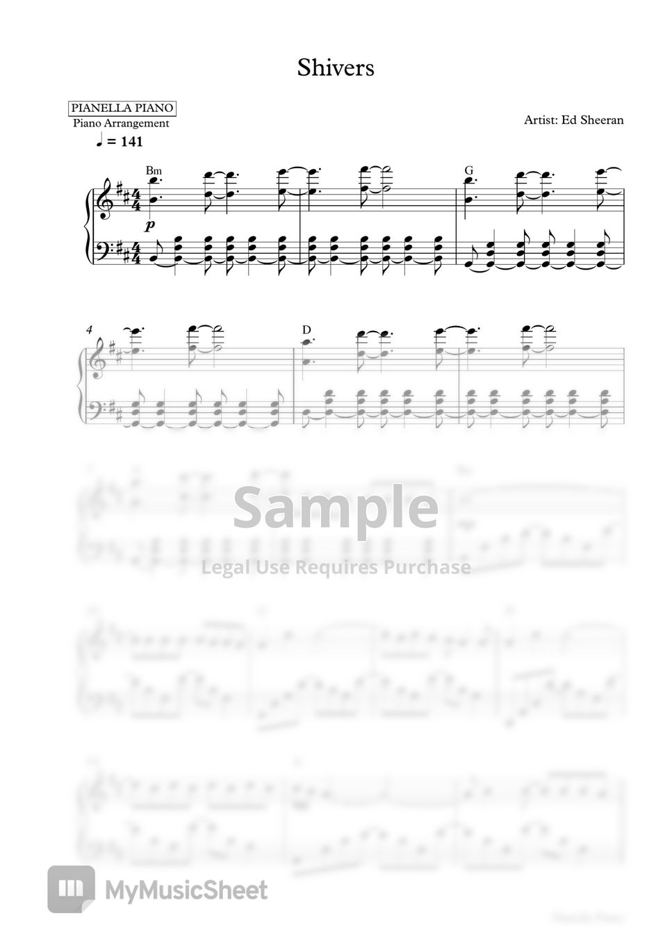 Ed Sheeran - Shivers (Piano Sheet) by Pianella Piano