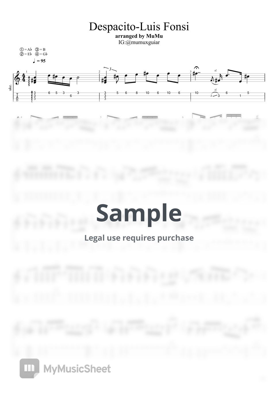Luis Fonsi Despacito(Fingerstyle) Tab + 단선 악보 by Mumu