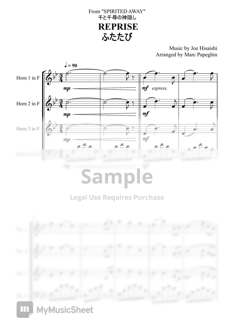 Joe Hisaishi - Reprise (French Horn Quartet) by Marc Papeghin
