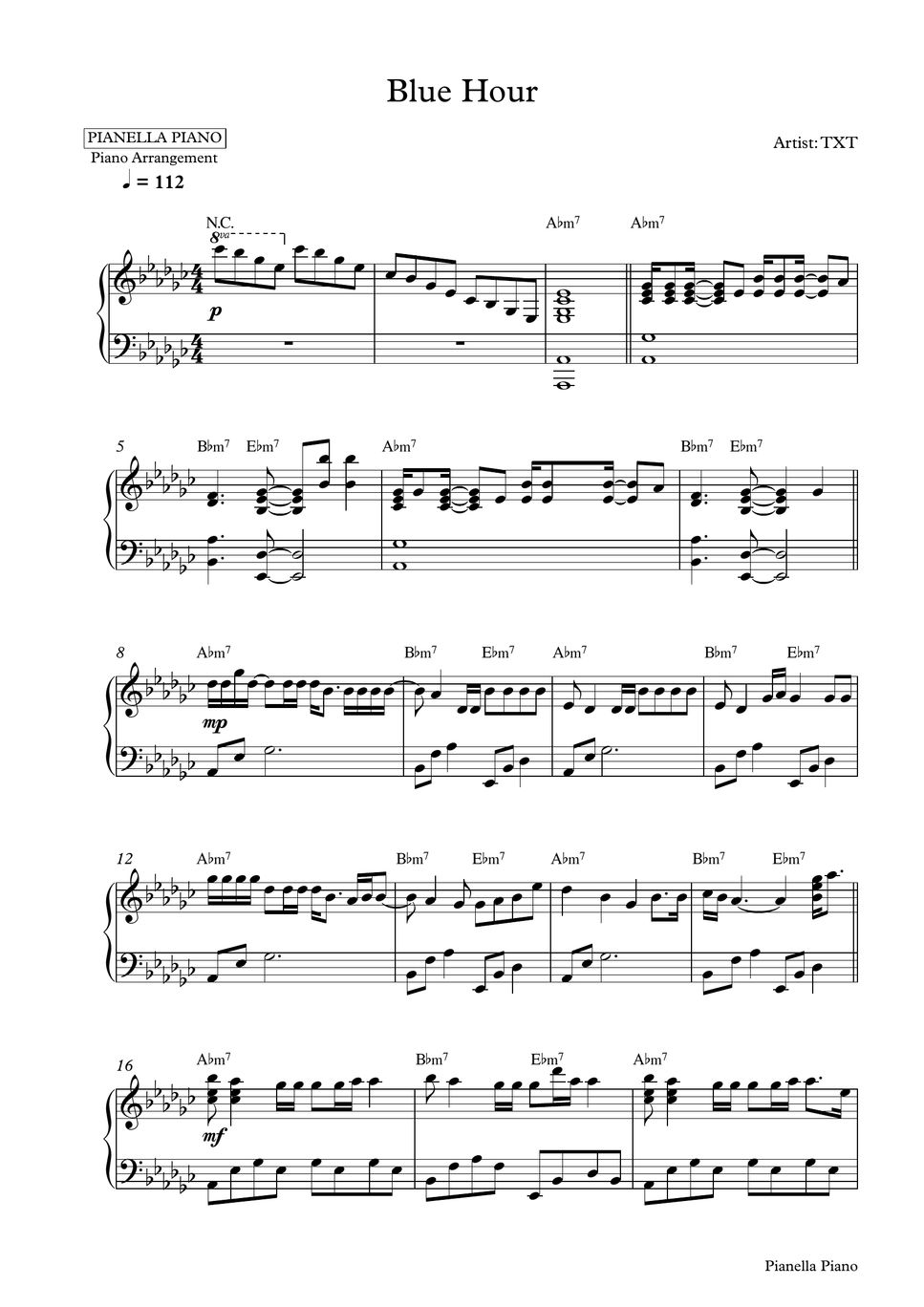 TXT Blue Hour (Piano Sheet) Sheets by Pianella Piano