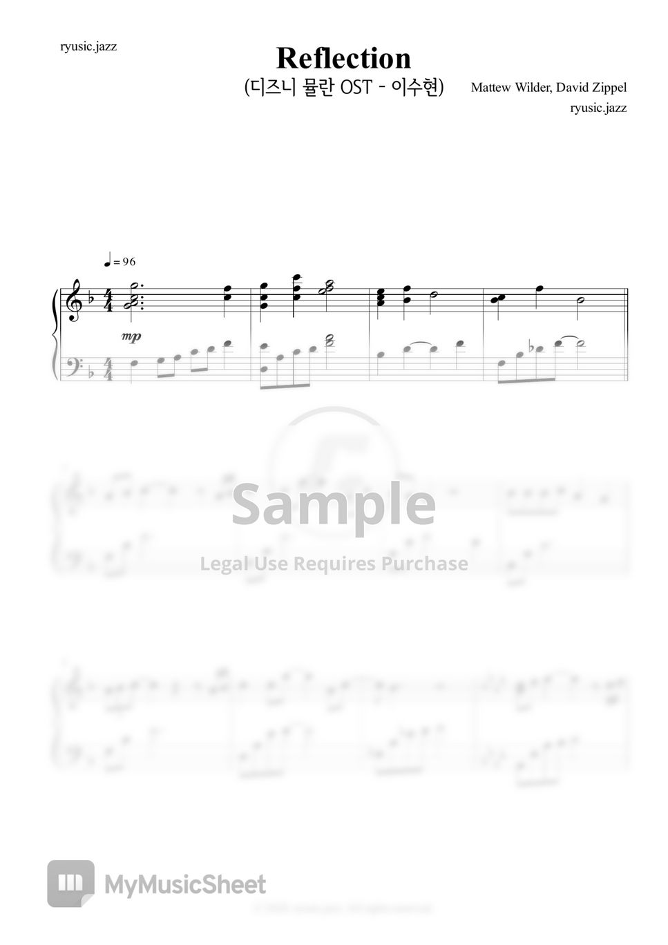 Mulan reflection by lee suhyun disney mulan ost sheet by ryusic jazz