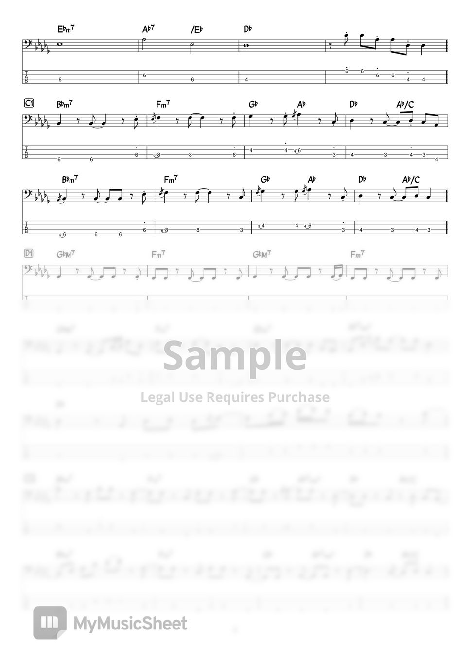 백예린 Antifreeze (베이스 타브 악보입니다.) Tab + 1staff by 이원재