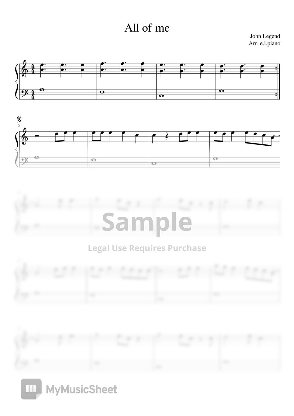 John legend all of me easy by e i piano