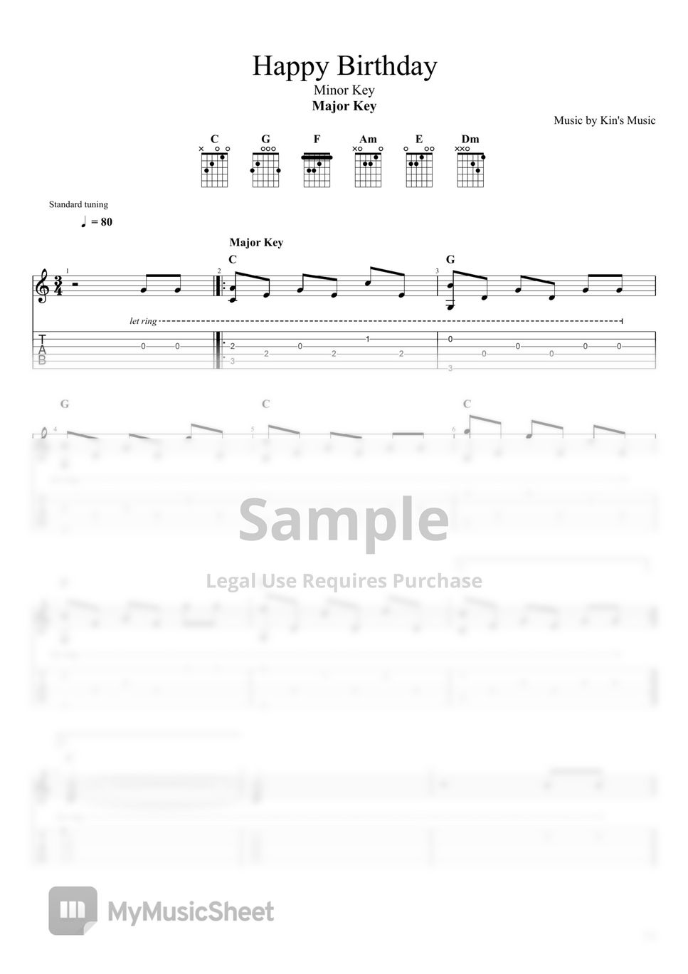 Happy Birthday Major & Minor Ver [Easy Guitar Fingerstyle For