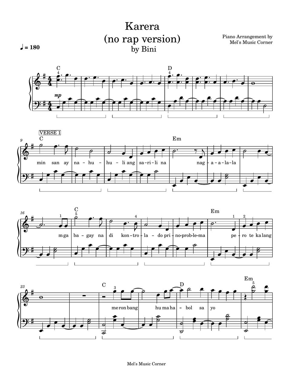 Bini Karera Piano Sheet Music Sheets By Mels Music Corner