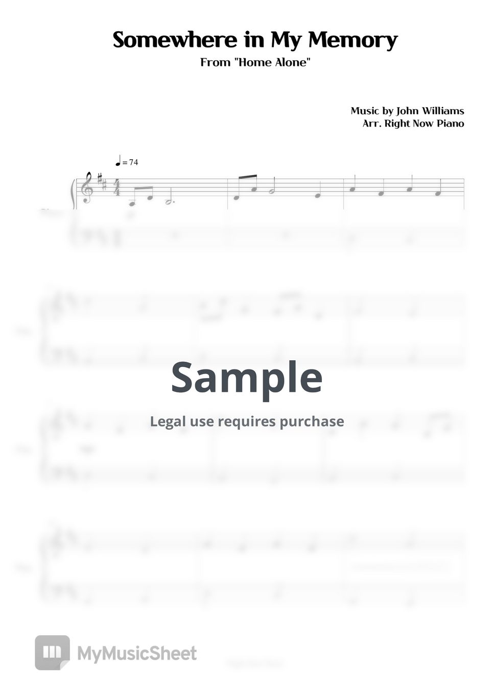 Home Alone Somewhere in My Memory Sheets by Right Now Piano