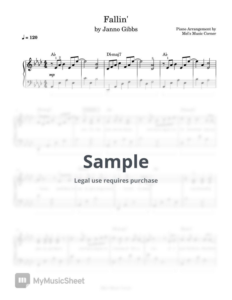 Janno Gibbs - Fallin' (piano sheet music) Sheets by Mel's Music Corner