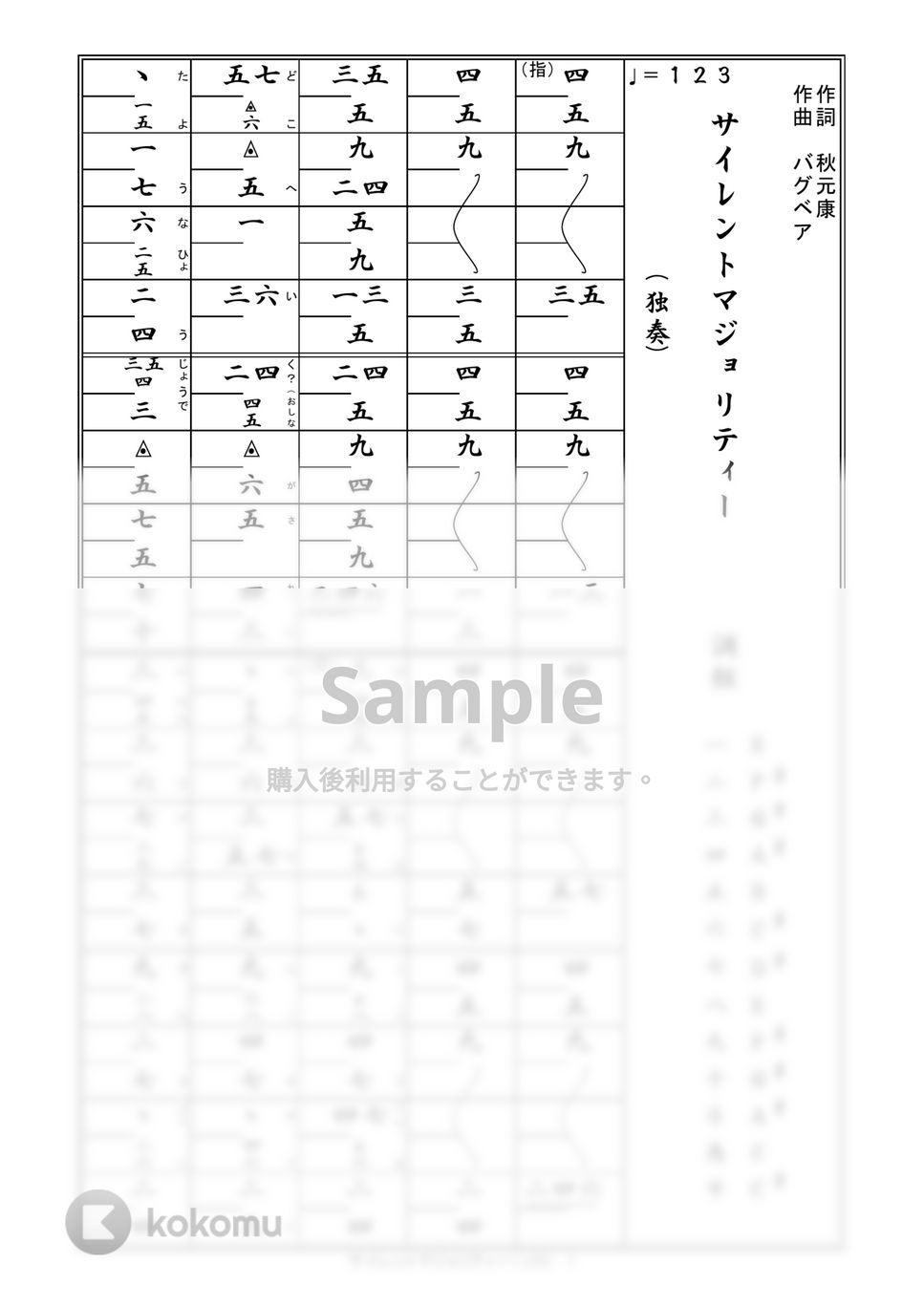 欅坂46 - 箏譜　サイレントマジョリティー（ソロ） by 織姫