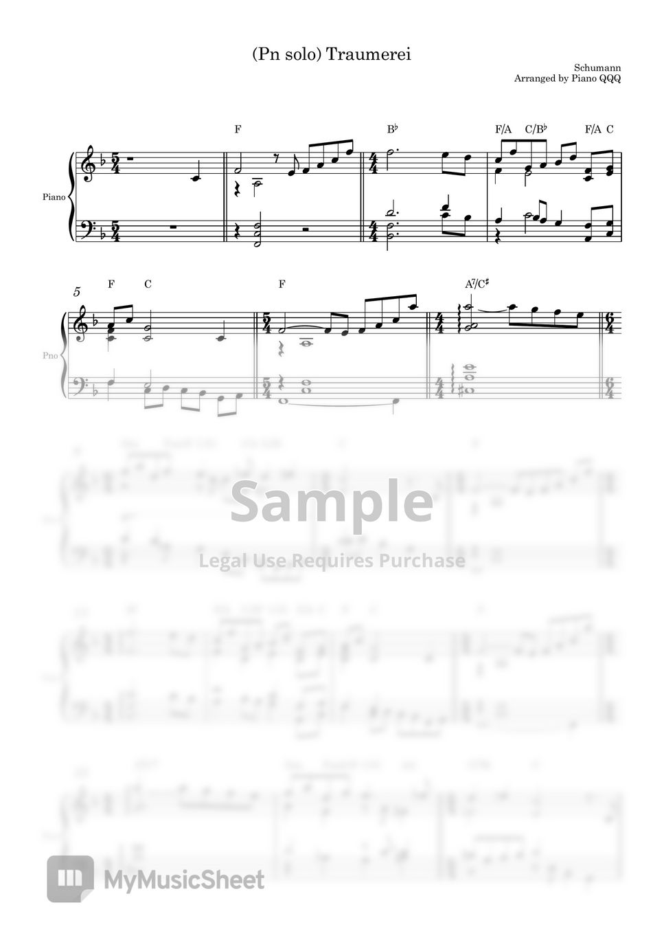 Schumann - Traumerei (Sheet music for piano solo) by Piano QQQ