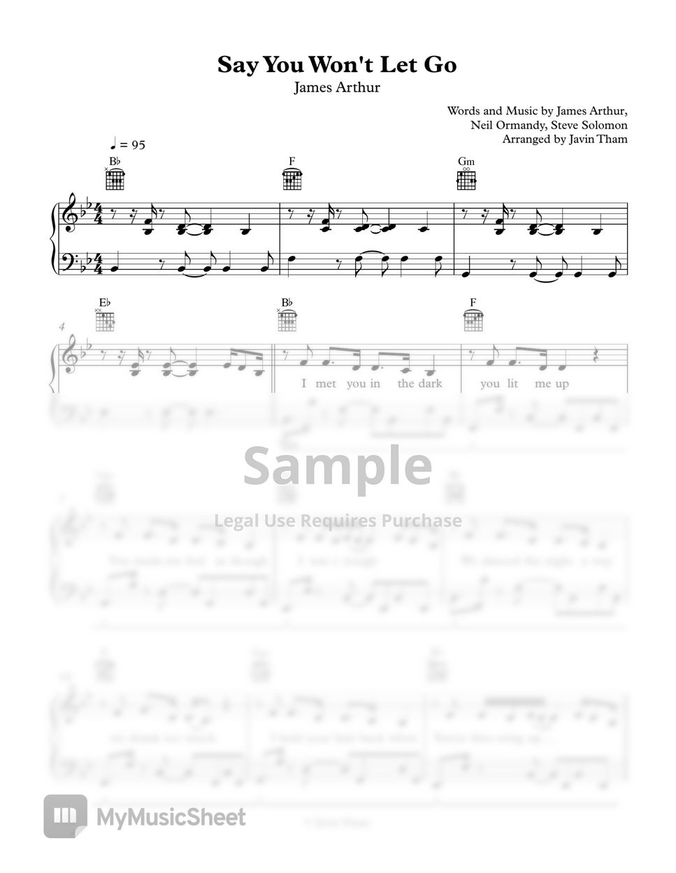 Say You Won't Let Go - James Arthur Sheet music for Piano (Solo)