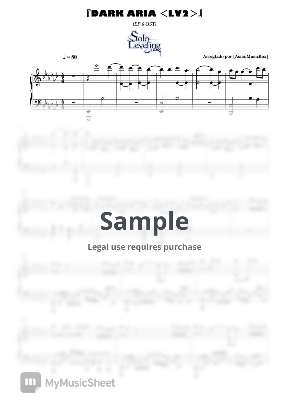 Hiroyuki Sawano - Solo Leveling OST DARK ARIA ＜LV2＞ (Sheet, MIDI & PracticeTrack) by AsianMusicBox