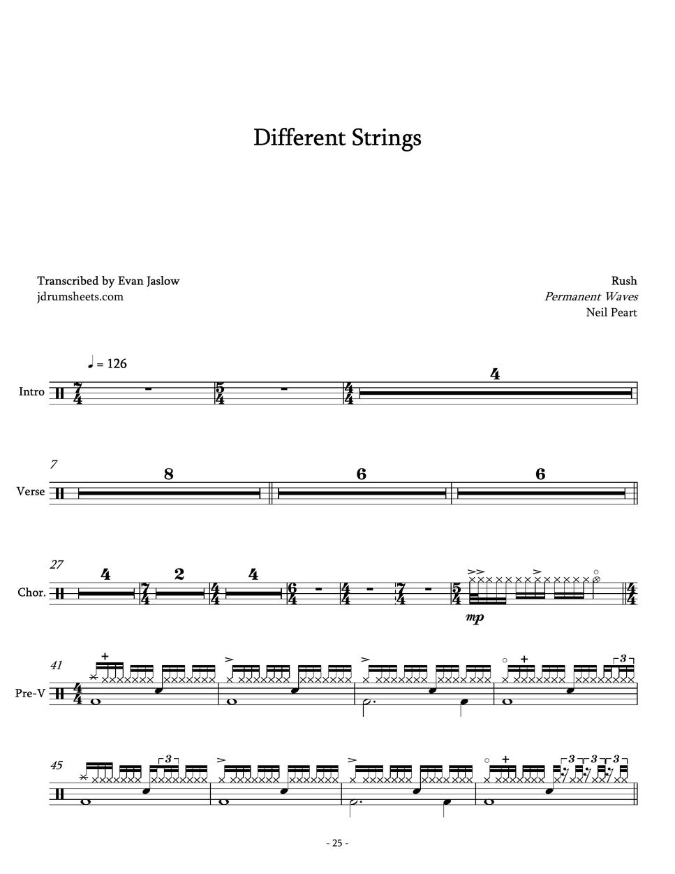 Rush Different Strings Sheets By Evan Jaslow