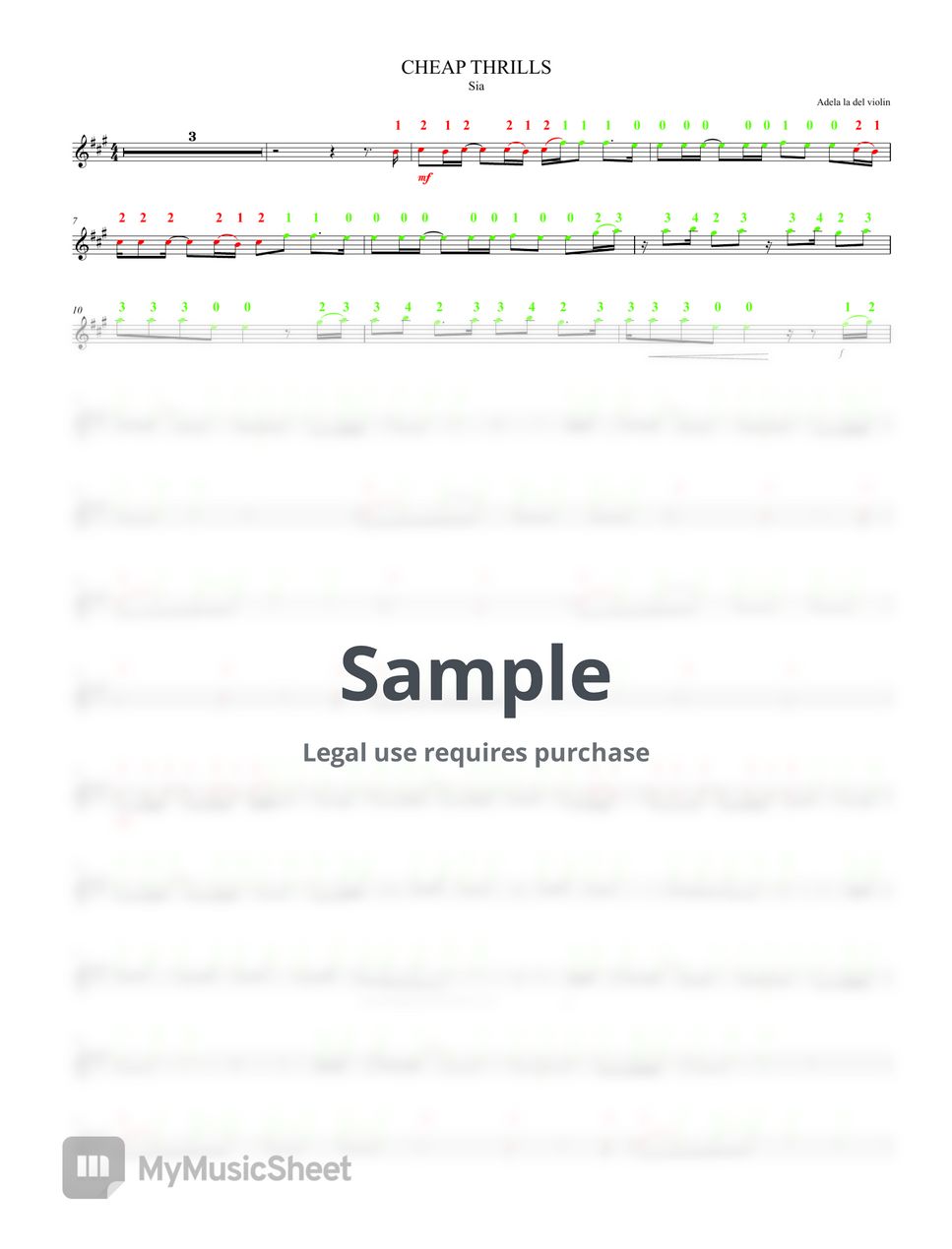 Sia CHEAP THRILLS Sheets by Adela la del violín