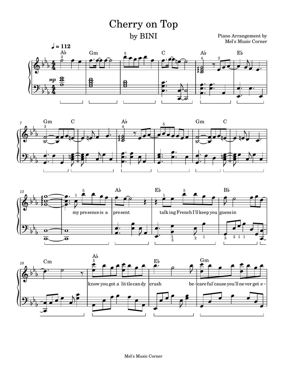 BINI - Cherry on Top (piano sheet music) by Mel's Music Corner