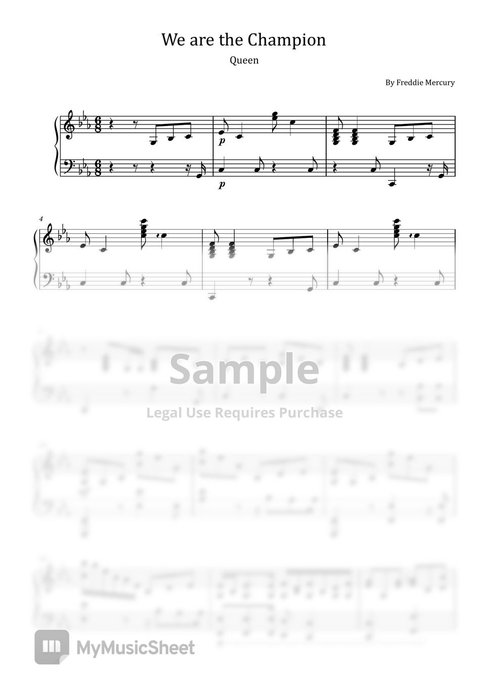 Freddie mercury we are the champions queen for piano solo by poon