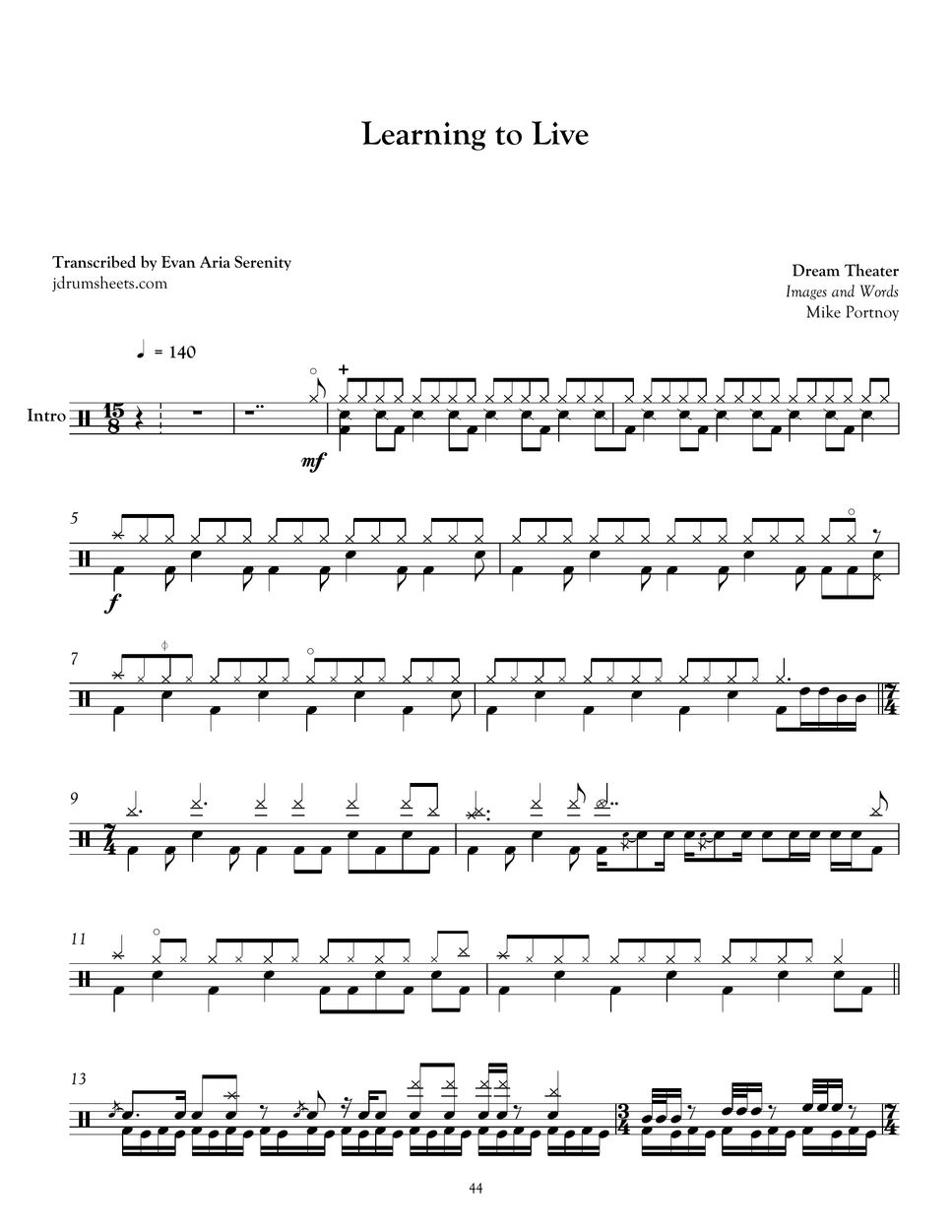 Dream Theater - Learning to Live by Jaslow Drum Sheets