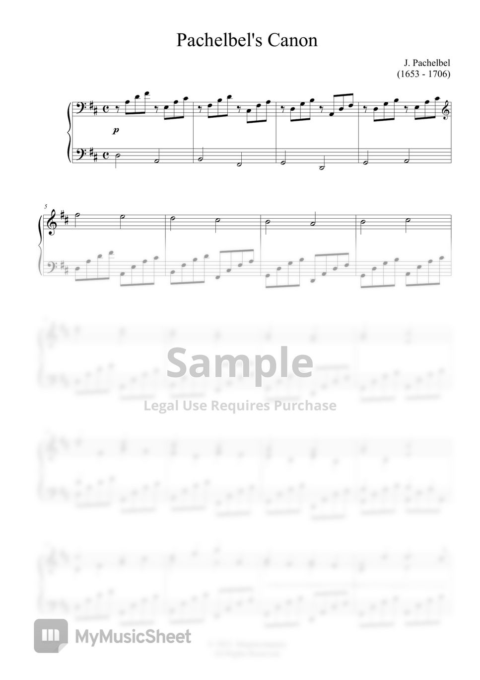 J Pachelbel Canon In D Piano Sheets By Mymusicsheet Official 