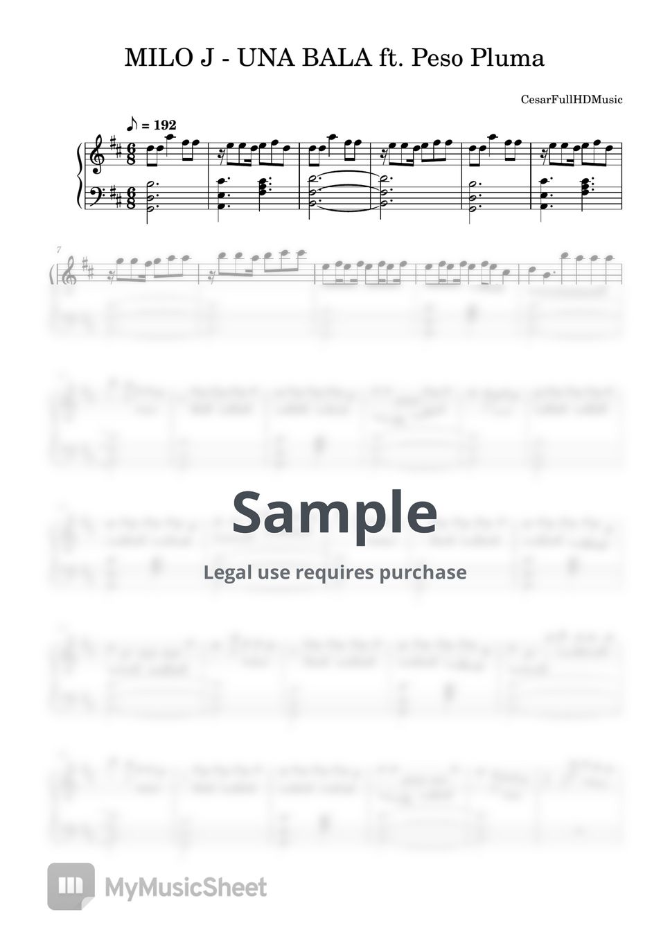 MILO J ft. Peso Pluma - UNA BALA Partitura