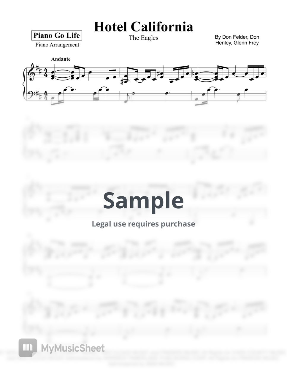 The Eagles Hotel California Sheets by Piano Go Life