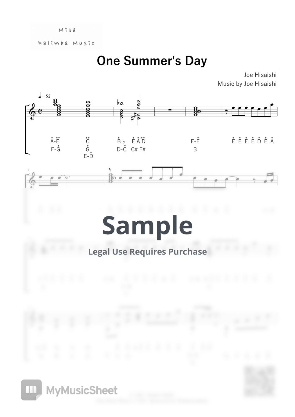 Joe Hisaishi - One Summer's Day / 34 keys kalimba / Letter Notation by Misa / Kalimba Music