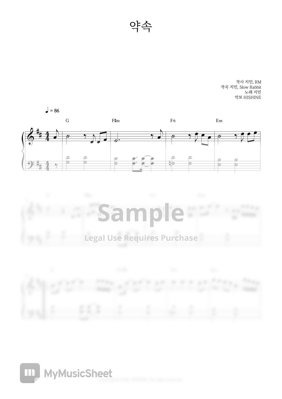 JIMIN Of BTS - 약속(Promise) Easy Piano Sheet