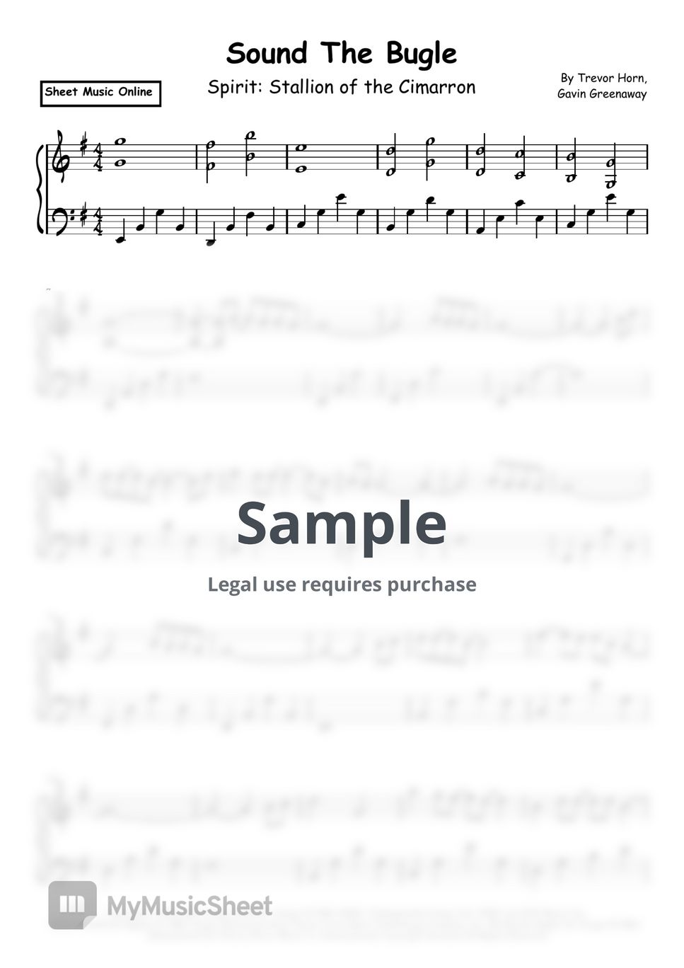 Bryan Adams Sound The Bugle (Spirit Stallion of the Cimarron) 악보 by