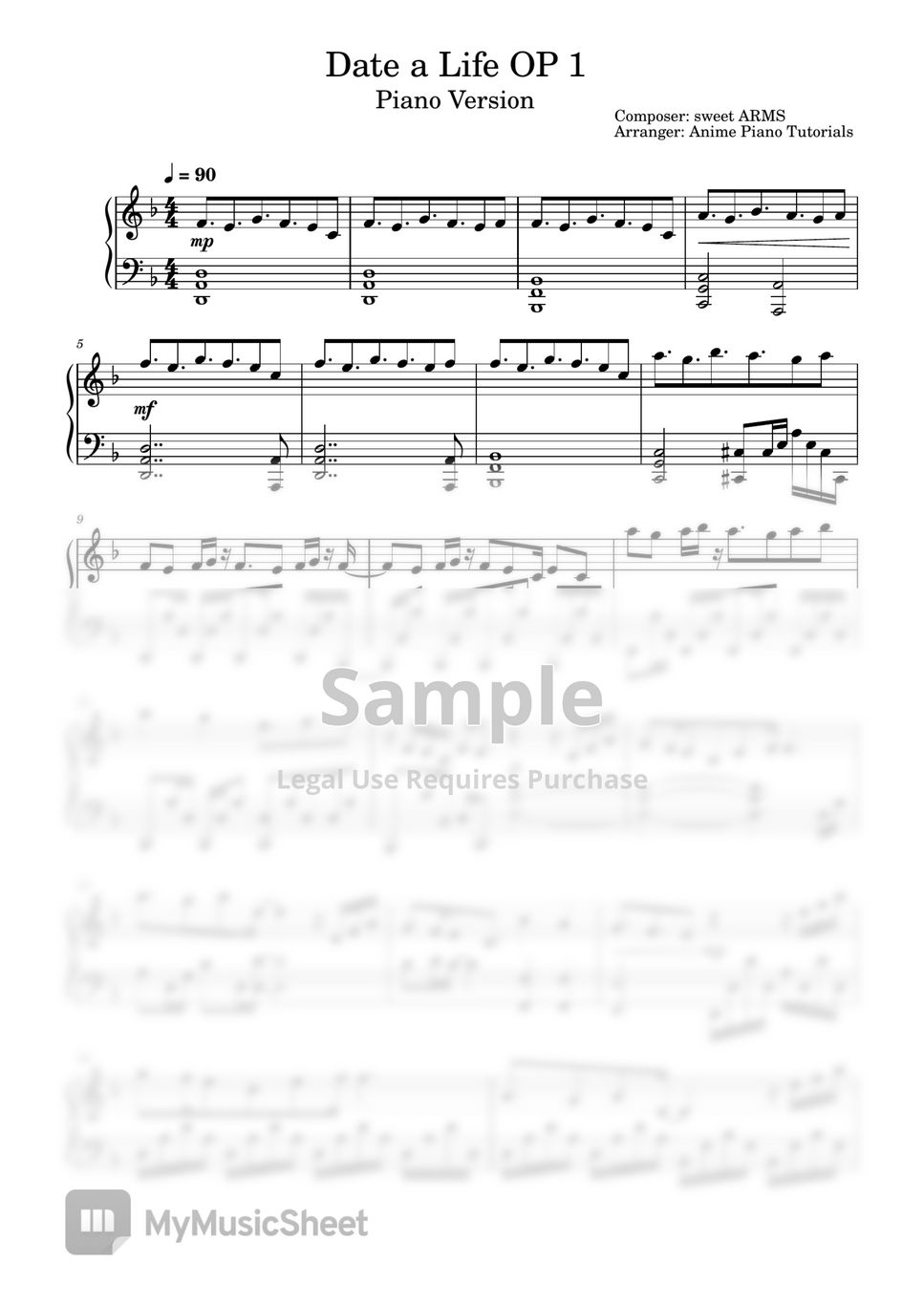 ☆ anime-Date A Live-Sweet Arms Sheet Music pdf, - Free Score