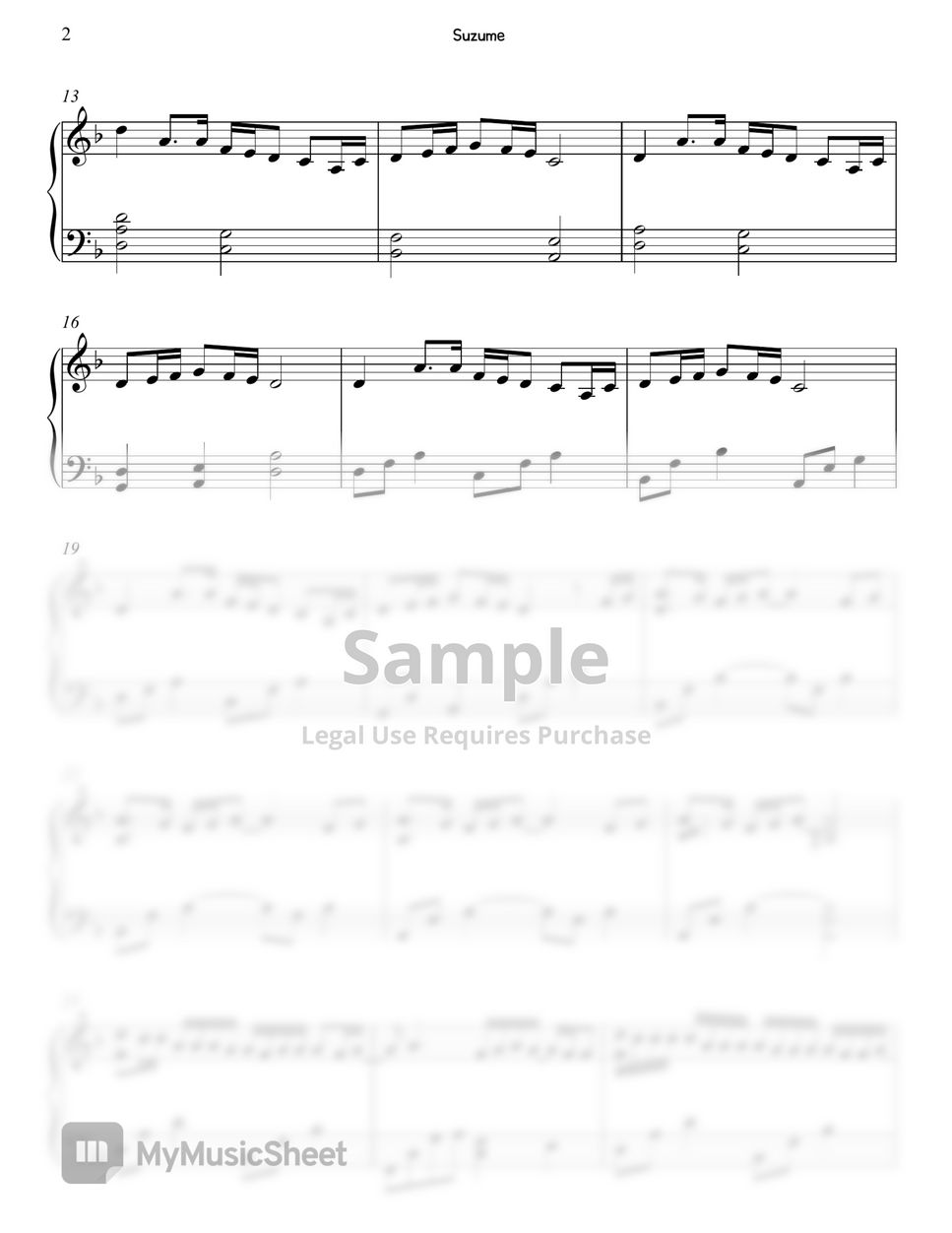 RADWIMPS - Suzume (すずめ) (Suzume no TojimariOST) (Easy piano) by Gloria L.
