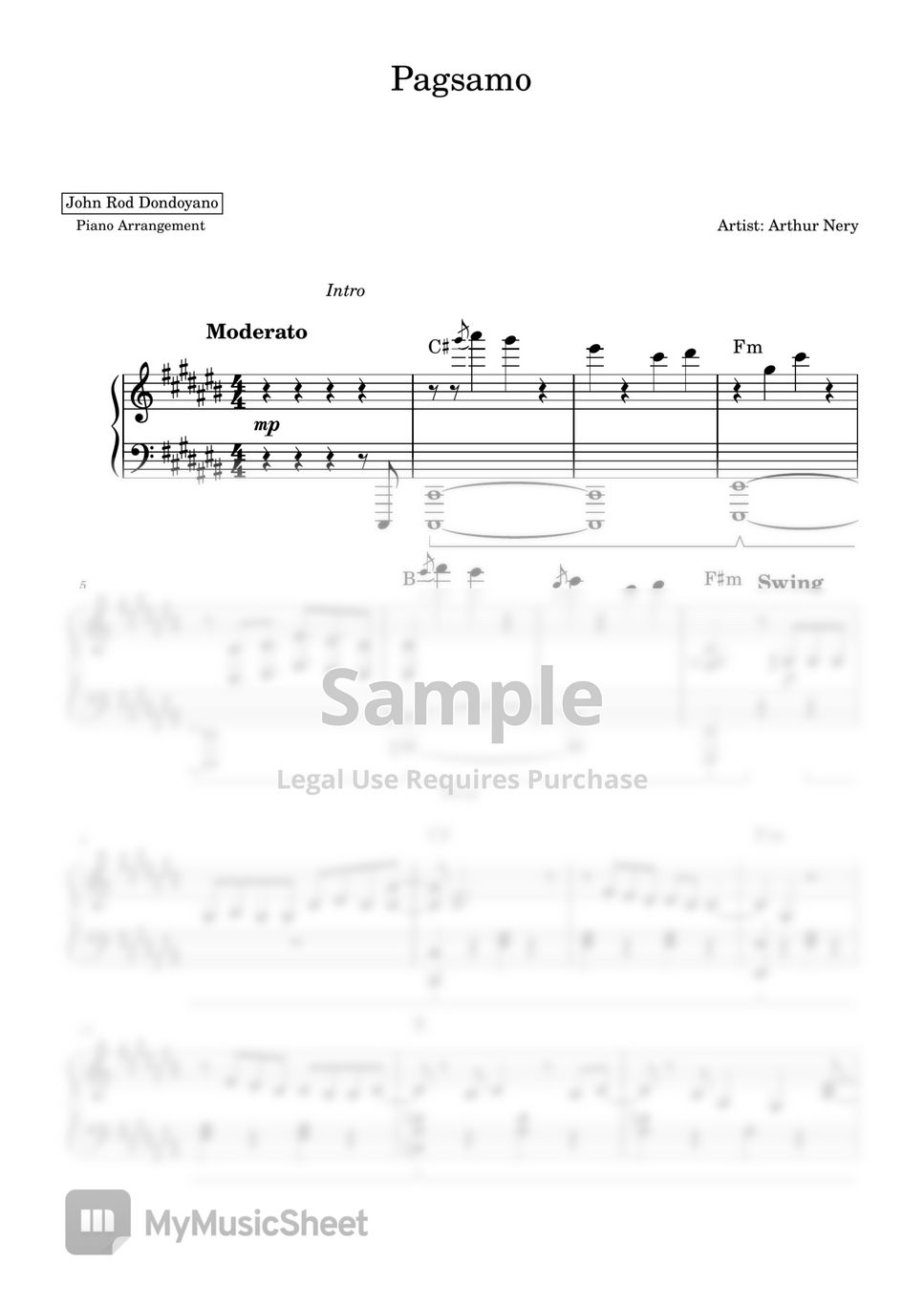 Arthur Nery - Pagsamo (PIANO SHEET) by John Rod Dondoyano