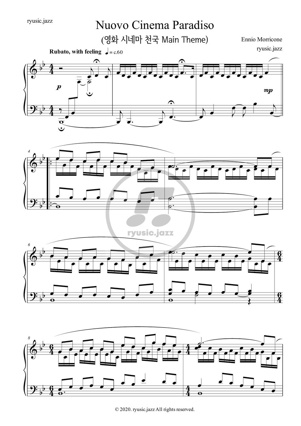 Ennio Morricone - Nuovo Cinema Paradiso (Main Theme) 楽譜 by