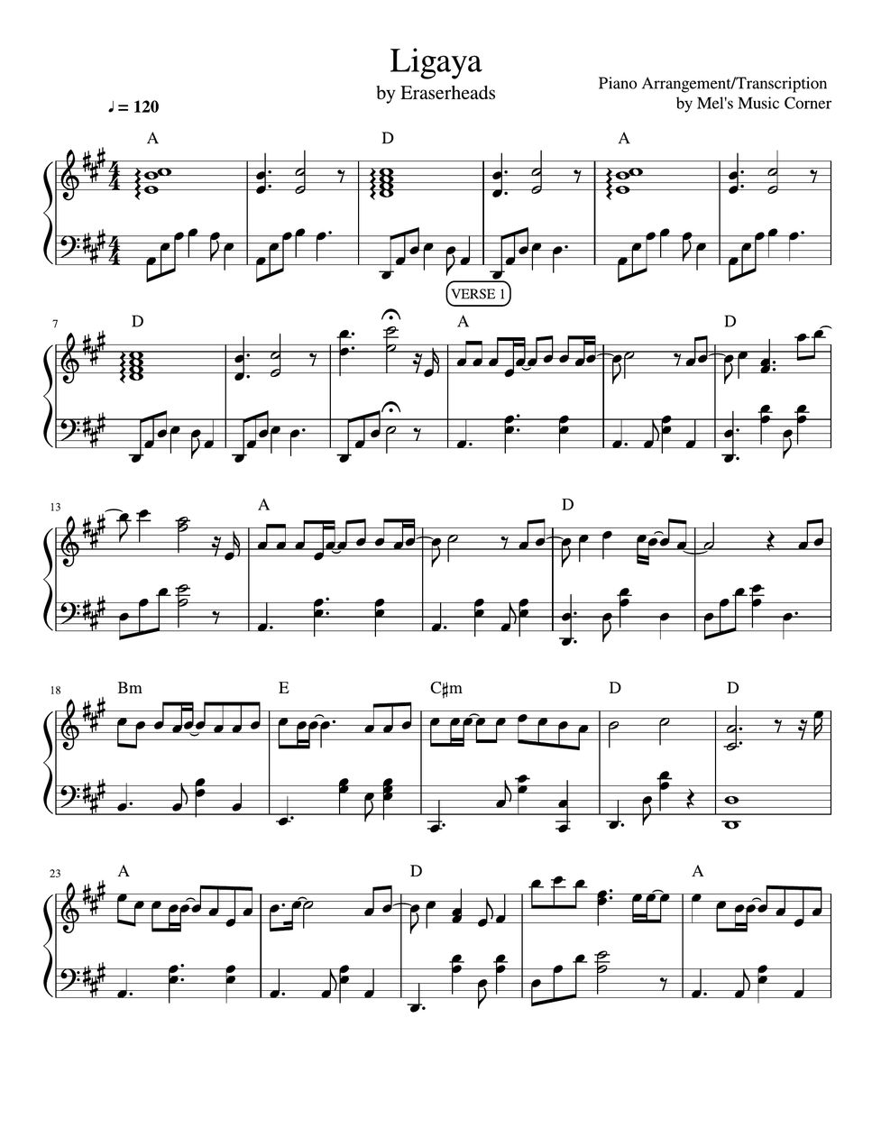 Eraserheads Ligaya (piano sheet music) Sheet by Mel's Music Corner
