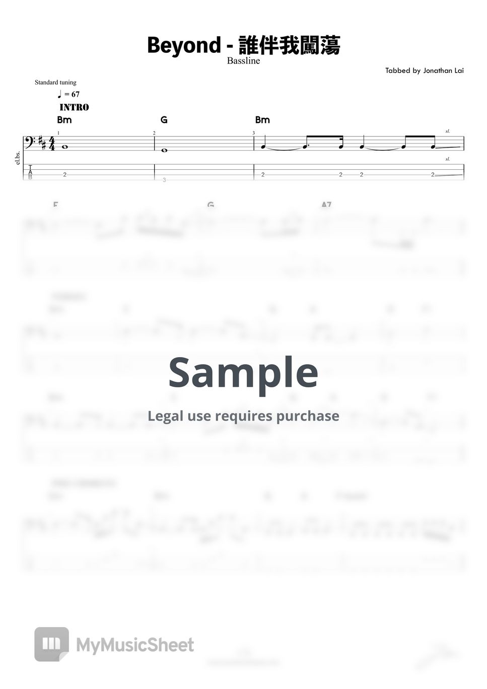 Beyond - 誰伴我闖蕩 (Bass Guitar Score) by Jonathan Lai