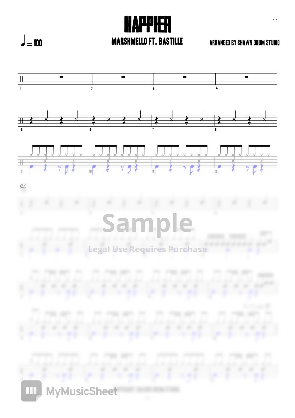 Marshmello - Happier (Easy Play Along) Sheets by Shawn Drum Studio
