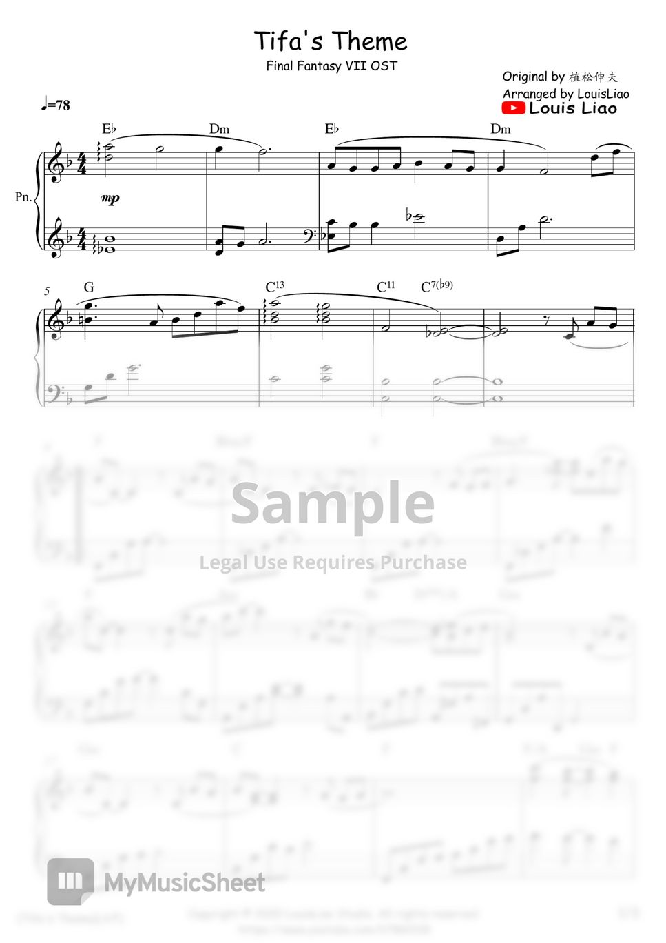 Final Fantasy VII - Tifa's Theme (鋼琴譜 蒂法主題曲) by LouisLiao