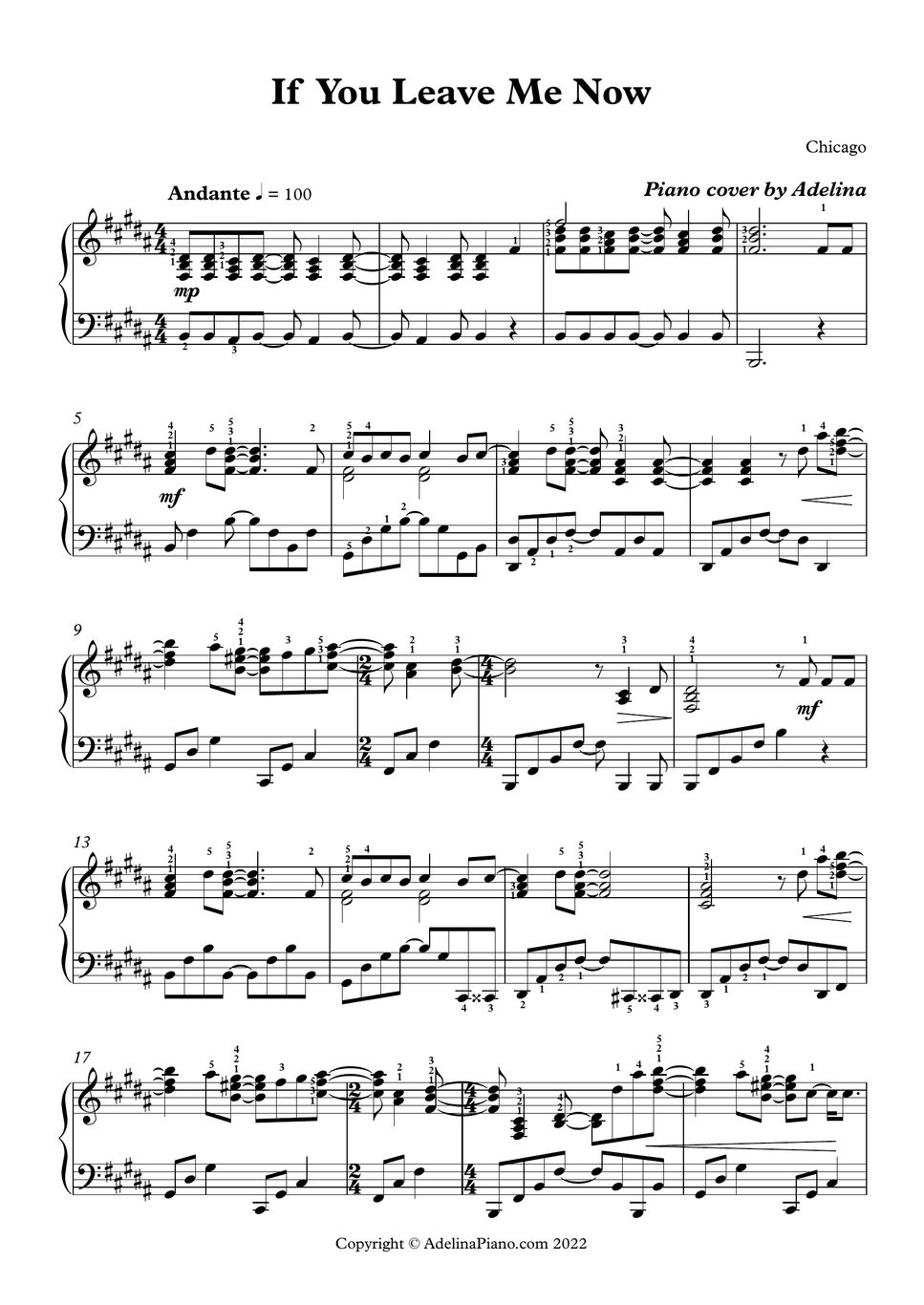 Chicago if you leave me now sheet by adelina piano
