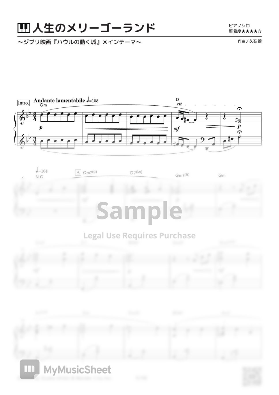 Joe Hisaishi - The Merry-go-round of Life (Song from 『Howl's Moving Castle』) by PianoBooks